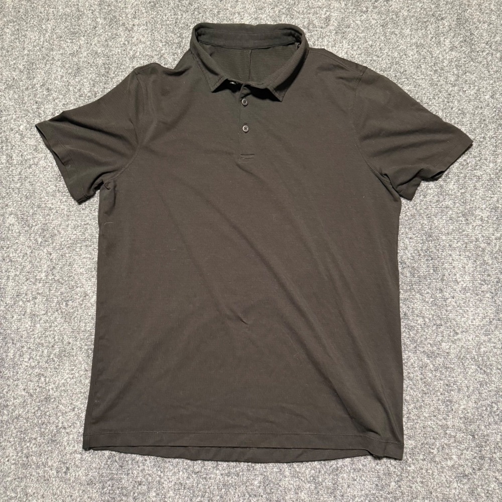 Lululemon Evolution Polo Shirt Mens Large Black Lightweight Breathable